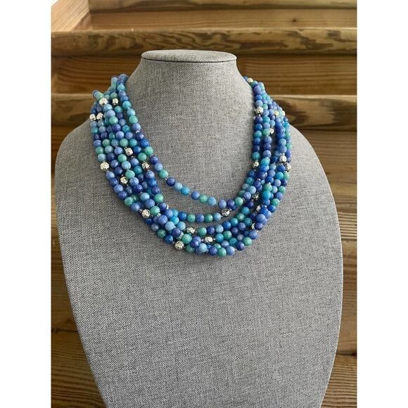 Statement Collar, Thin Chain NECKLACE, Indian Choker, Antique BLUE BIB Pendant, - Picture 3 of 4